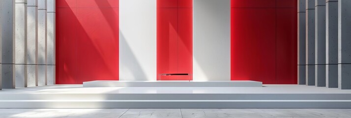 Poster - A red, white and black striped room with a white floor