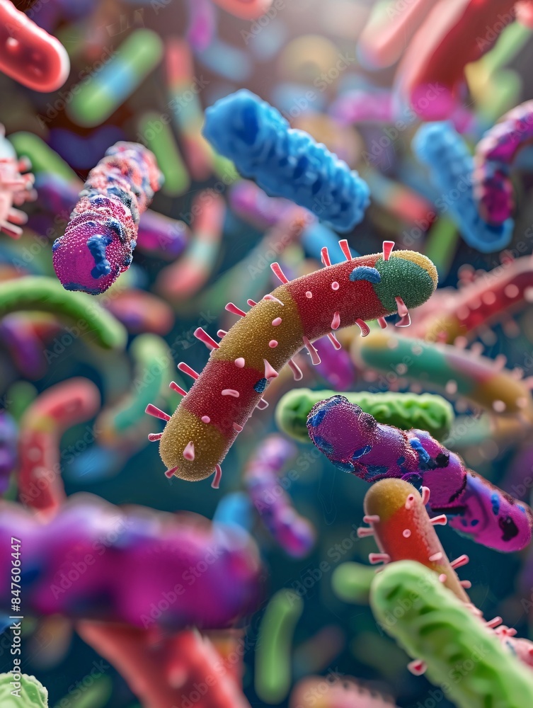 Useful Bacteria Examples Digital illustration of diverse probiotic microorganisms including ...