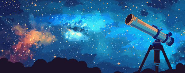 Wall Mural - A telescope pointed at the stars. Vector flat minimalistic isolated illustration.