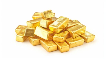 Wall Mural - pile of gold bars representing wealth isolated on white background
