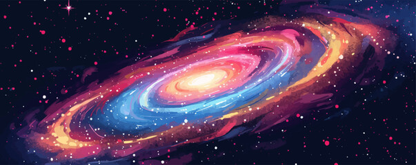 Spiral galaxy with colorful stars and nebulae Vector flat minimalistic isolated illustration
