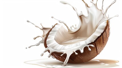 Poster - Close-up of a Fresh Coconut with Milk Splashing Out. The milk is splashing in a dynamic, artistic way with high-speed photography style.