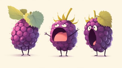 Canvas Print - A delightful cartoon mascot of Mulberry Fruit sporting a surprised expression comes to life in an illustration