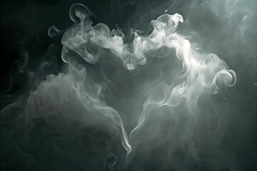 Wall Mural - Realistic Smoke Heart on Dark Background, Steam Love Symbol, Cloud Transparent Valentine Silhouette, Fog Wedding Pictogram, Smoke Heart Generative AI Illustration