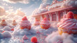 © goopiag - A whimsical 3D bakery floating amidst fluffy clouds, with cupcakes, pastries, and ingredients defying gravity in a playful dance.