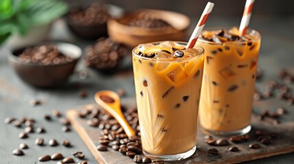 Canvas Print - Refreshing Iced Milk Coffee on a Hot Day 