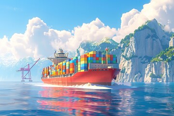 Wall Mural - An aerial view of a container ship.