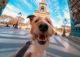 dog takes selfie in paris, france
