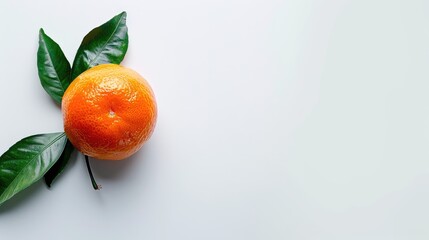 Wall Mural - Organic tangerine fruit alongside green leaf isolated on a white background