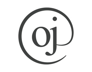 OJ logo from two letter with circle shape email sign style. O and J round logotype of business company