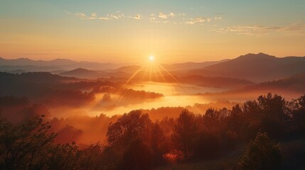 Canvas Print - Sunrise View in the Mountains 