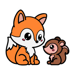 Wall Mural - adorable cartoon of a fox and squirrel sitting together, perfect for kids' designs. this vector illu