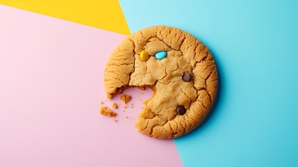 Wall Mural - cookie with a bite isolated on colorful background