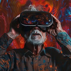 Wall Mural - one stylish old men using virtual reality