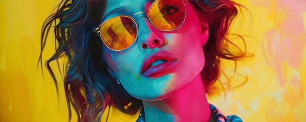 Wall Mural - Retro fashion illustration with a stylish model and vibrant colors, 4K hyperrealistic photo