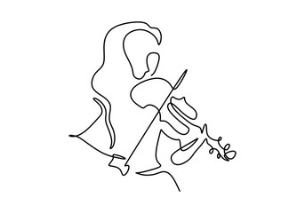 Wall Mural - Beautiful woman play violin continuous line drawing. Music orchestra concept.