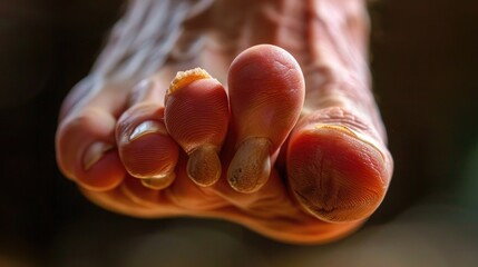 Wall Mural - Phalangeal Fracture: The Toe Pain and Discoloration - A person holding their toe with a wince, indicating the pain and possible discoloration of a phalangeal fracture. The toe may appear swollen