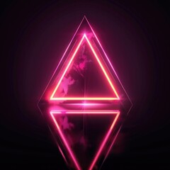 Wall Mural - pink glowing triangle with reflection on black background, futuristic