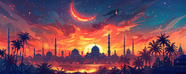 Radiant Eid al-Adha illustrations with Islamic artworks, perfect for holiday and cultural event designs.