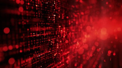 Red semi-abstract representation of HTML code with red light particles. AI generative
