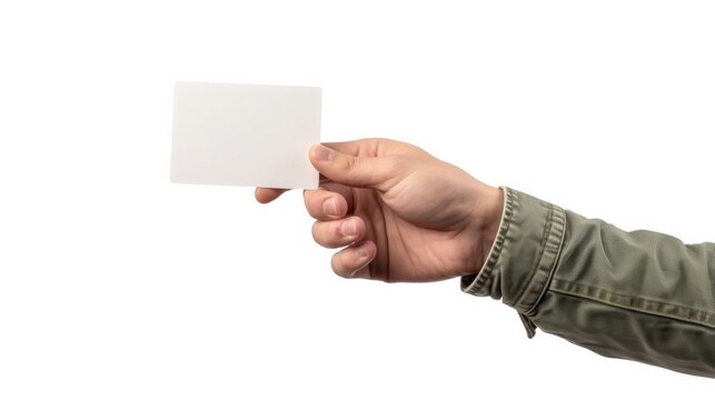 Single male hand holding card up isolated. AI generative
