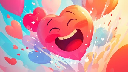 Canvas Print - A cartoon rendering featuring an emoticon face joyfully wishing a Happy Valentine s Day within a vibrant colorful speech bubble