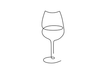 Wall Mural - Continuous one line drawing of a glass of wine. Champagne and drinking wine from a glass. Celebration party concept isolated on white background. Minimalist stylish art. Vector illustration