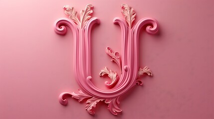 Fancy alphabet letters U on pink background