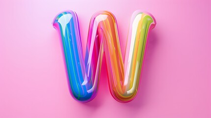 Wall Mural - Rainbow Alphabet W letters on pink background