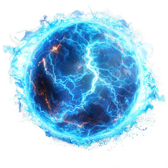 round blue energy power isolated on transparent background ,blue electric ball ,generative ai