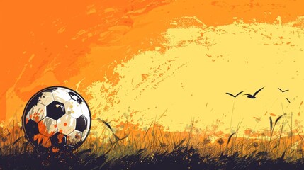 Soccer football banner background with ball. Illustration generated by ai.