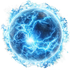 round blue energy power isolated on transparent background ,blue electric ball ,generative ai
