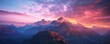 © Viacheslav - Majestic mountain range at dusk with the sky ablaze in vibrant colors, 4K hyperrealistic photo