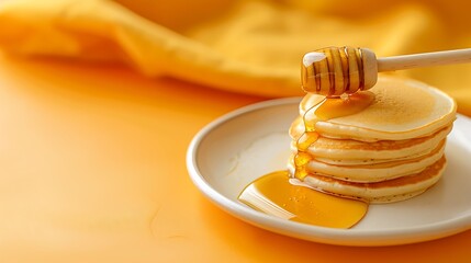 Wall Mural - Tasty homemade pancakes with honey isolated on colorful background