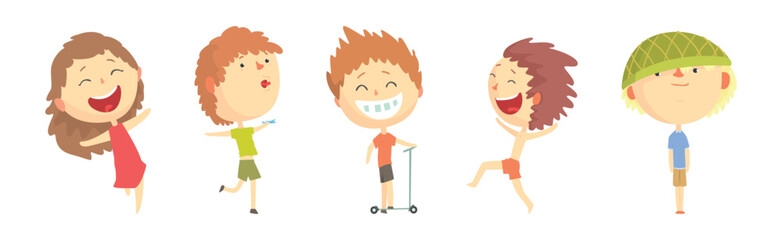 Poster - Funny Kid Character Playing Having Fun Vector Set