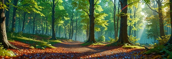 Poster - Sunlight Through Trees in the Forest.