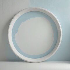 Wall Mural - White Round Frame on a Blue and White Wall.