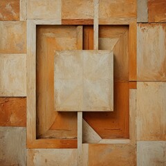 Wall Mural - Abstract Geometric Pattern of Beige and Brown Tiles.