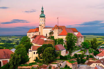 Sticker - Beautiful castle in Mikulov in southern Moravia just before sunrise