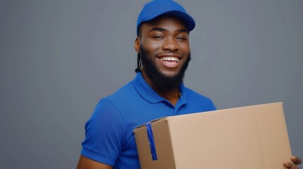 Wall Mural - Smiling Delivery Man Holding a Package