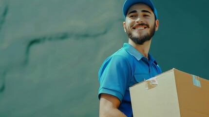 Wall Mural - Delivery Man Smiles Holding a Package