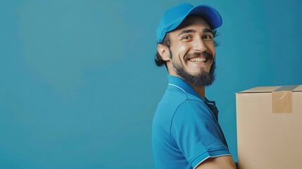 Wall Mural - Delivery Man With a Big Smile Holding a Box