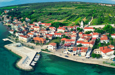 Canvas Print - Aerial panoramic view of Petrcane Village near Zadar, Croatia