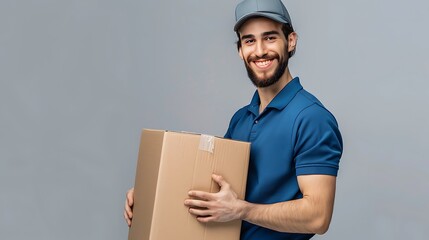 Wall Mural - Smiling Delivery Man Holding a Package