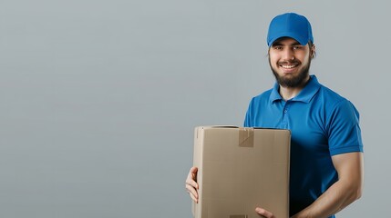 Wall Mural - Smiling Delivery Man Holding a Package