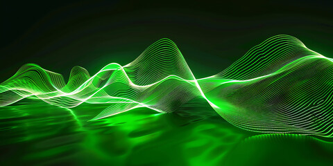 Wall Mural - Electric Vibes: Neon Green Audio Waveform Background, Sonic Pulse: Neon Green Audio Waveform Backdrop - Ai Generated