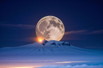 Wall Mural - night sky with a bright moon peeking through clouds, casting light on the ocean below