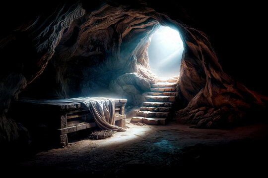 The empty tomb, with the stone rolled back - Easter story