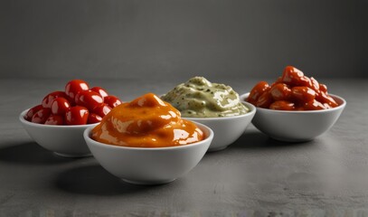 Wall Mural - Various sauces in bowls isolated on transparent