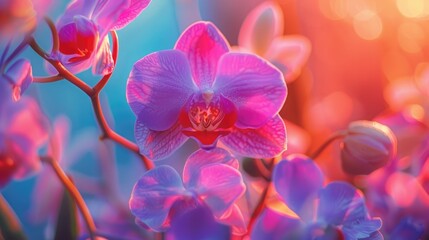 Wall Mural - Close up view of colorful blooming orchids